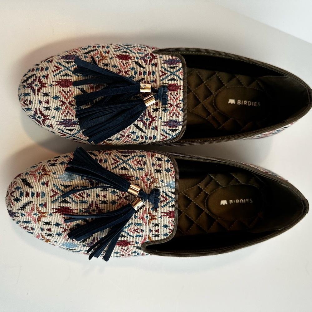Birdies Women's Starling Loafers Multicolor Patterned Tapestry w/ Tassels size 8 - Picture 3 of 12